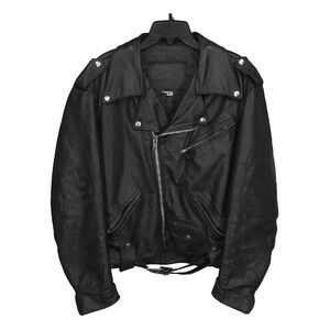 Vtg Harley Davidson Leather Jacket Mens 46 R Black Bomber D Pocket USA Moto Belt